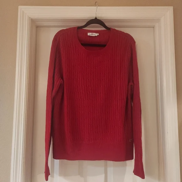 Women's Vinyard Vines Crew Neck Cable Knit Plaid Cuffed Sweater Size XL - Picture 1 of 4